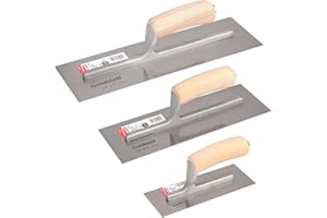 Goldblatt 3 Pieces Drywall Trowel, Carbon Steel Finishing Masonry Trowel Set Includes 14'' x 4'', 12'' x 4'', 8'' x 3'', Lightweight Wood Handle, Plastering Trowel for Sheetrock Wallboard Plasterboard
