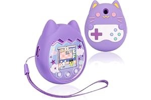 Meetikar Silicone Cover Compatible with Tamagotchi Pix Virtual Pet Game Machine, Tamagotchi Pix Case with Finger Lanyard, Tomagatchie Cover of Virtual Pet Toy (Purple)