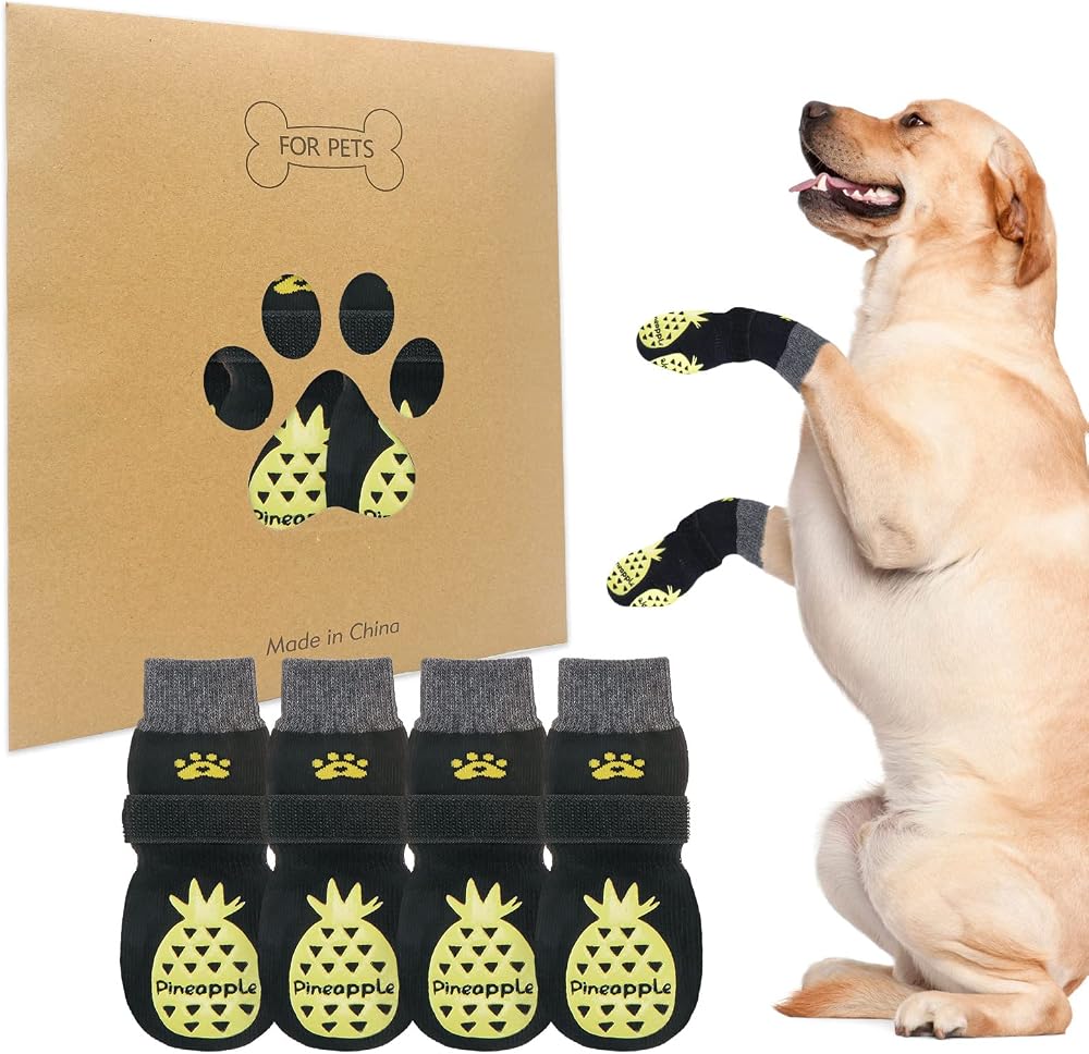 BEAUTYZOO Non-slip Dog Socks 2 Pairs for Hardwood Floors Size Large