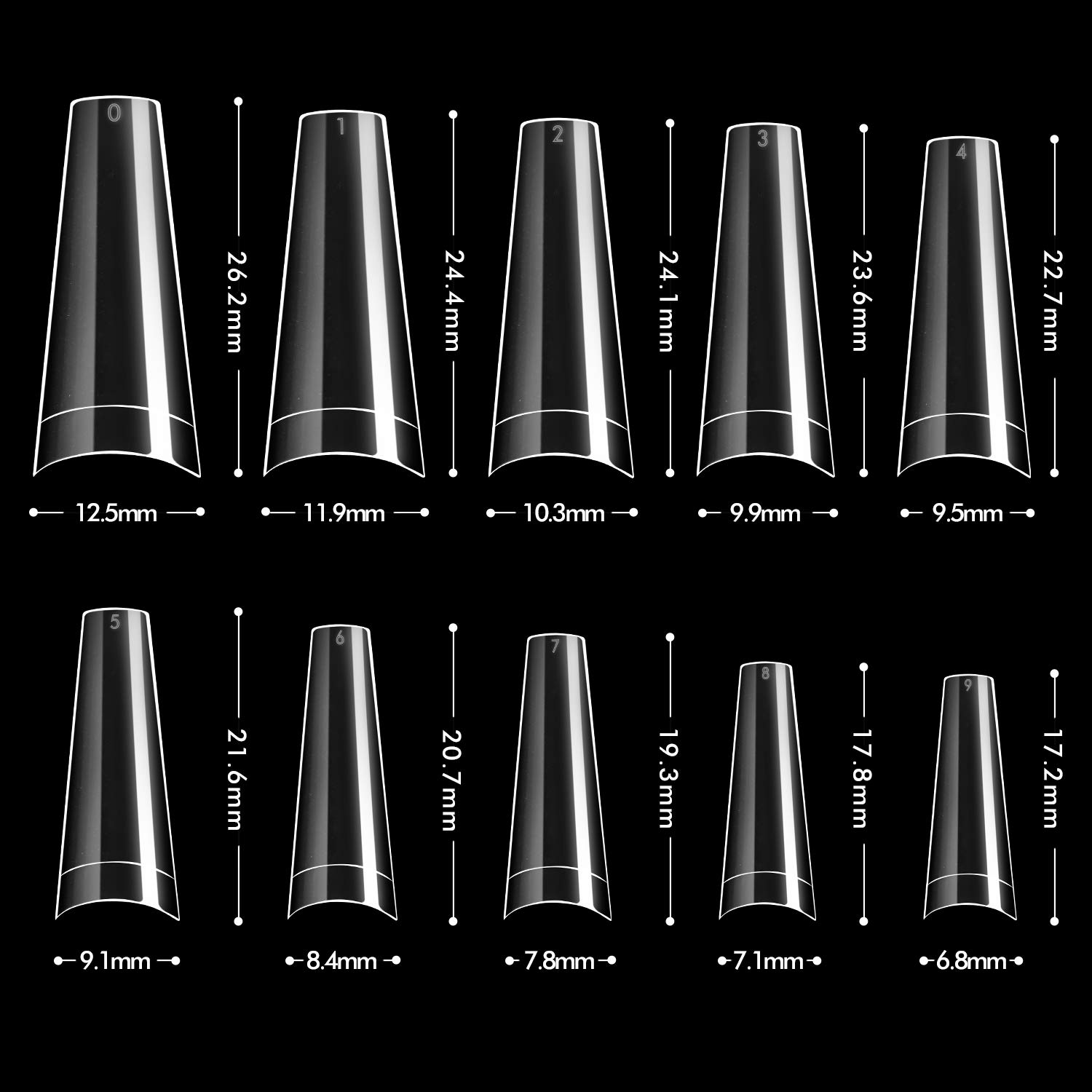 Clear Coffin Nail Tips - Clear Acrylic Nail Tips, 500pcs Clear Ballerina Nail Tips, Half Cover False Nails Fake Nail Tips with Box, INFELING Clear French Nail Tips for Nail Salons Home, 10 Sizes: Beauty