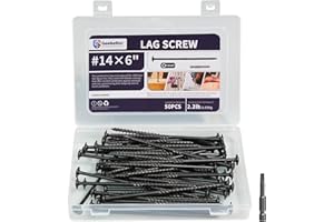 Goobetter Lag Screws for Metal 8 Inch,50-PCS Heavy Duty Construction Screw,Structural Wood Screw #14 x 6",Rust Resistant, Was