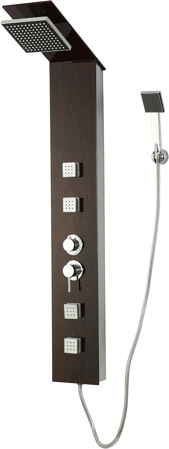 DP Bath CF-7074 Glass Shower Panel with Jets Jaen, Silver