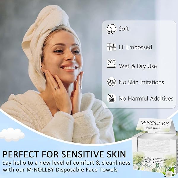 M·NOLLBY DISPOSABLE FACE TOWEL MAKEUP REMOVER, BIODEGRADABLE CLEAN LARGE 11 * 12INCHES XL EXTRA SOFT THICK WASHCLOTHS FACIAL TOWELS, BATHROOM ESSENTIALS, SENSITIVE SKIN CARE 50COUNT