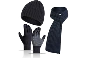 Hat Scarf Gloves Set for Women & Men 3 in 1 Winter Beanie Hat Neck Warm Scarf Touch Screen Gloves Knit Set