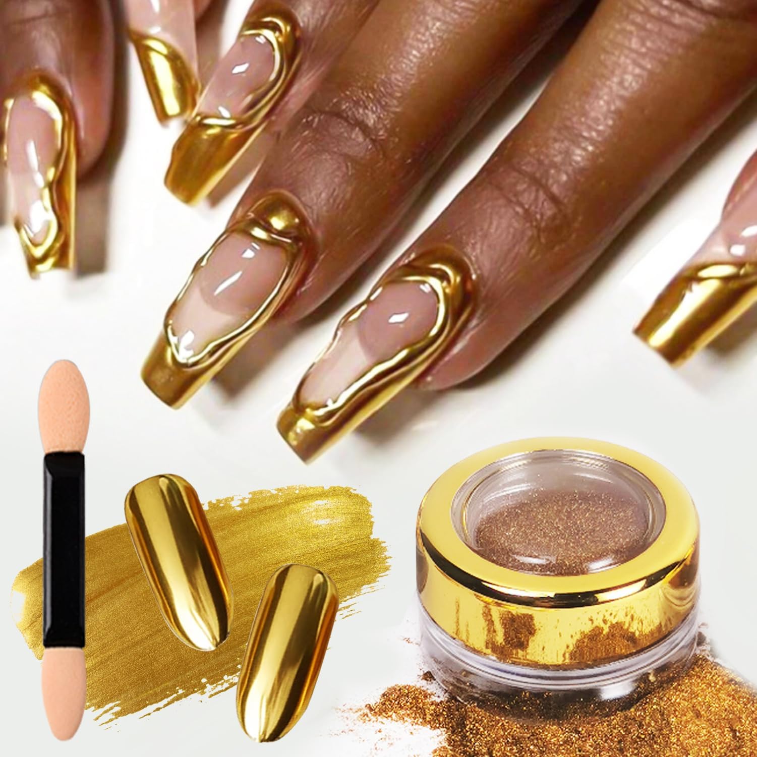 Nail Art Mirror Pigment Silver and Gold Chrome Nail Powder Kit Holographic Nail Glitters Shining Silver and Gold Nail Chrome Powder Set - Image 2