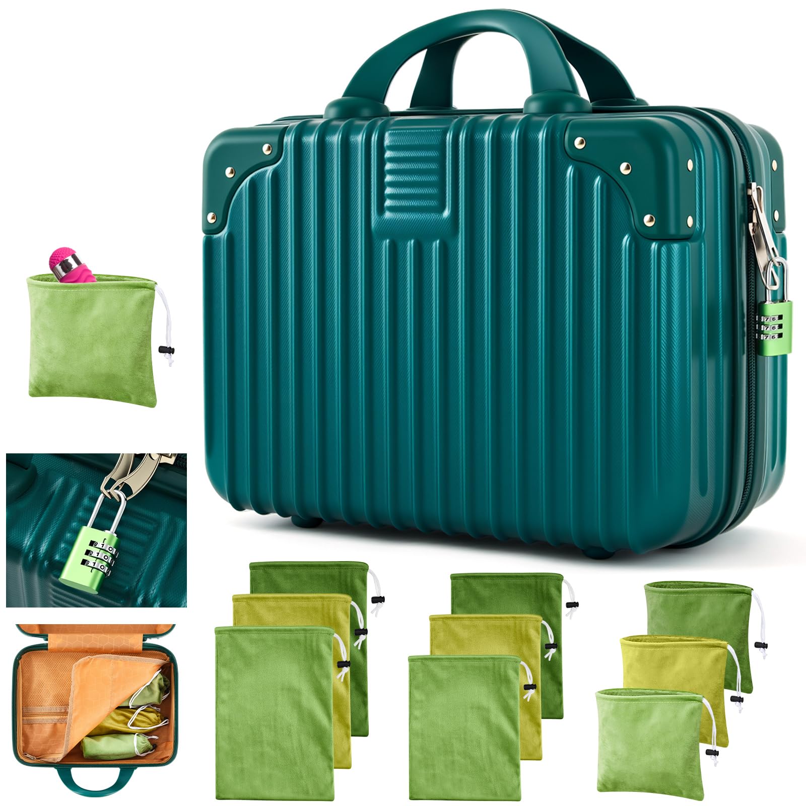 Photo 1 of Dansydaisy Adult Game Toy Storage Organizer Case and 9 Pcs Toy Storage Bags, Reusable Organizer Case Lock Box for Women and Men, 3 Sized Bag for Home (Dark Green)