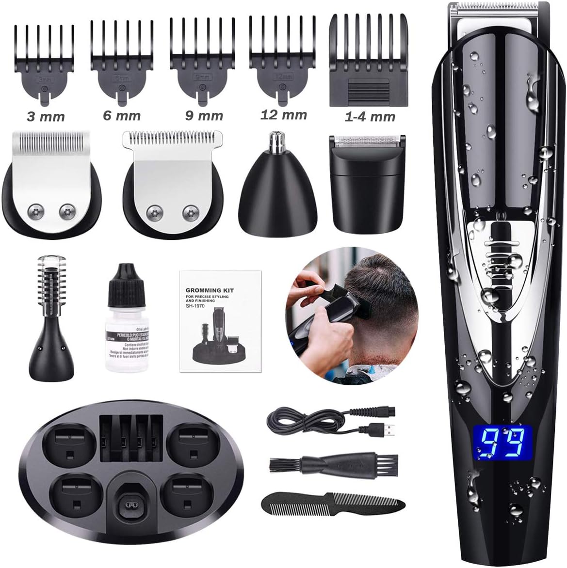 Jingfude Professional Hair Clippers, Hair Trimmer for Men and Baby, Low Noise Cordless Kids Grooming Clippers,Self Hair Cutting System,2 Rechargeable Batteries, 8 Combs