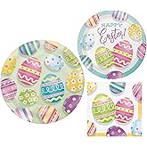Easter Eggs Party Supply Pack! Bundle Includes Paper Plates & Napkins for 8 Guests | Eggsciting Easter Design