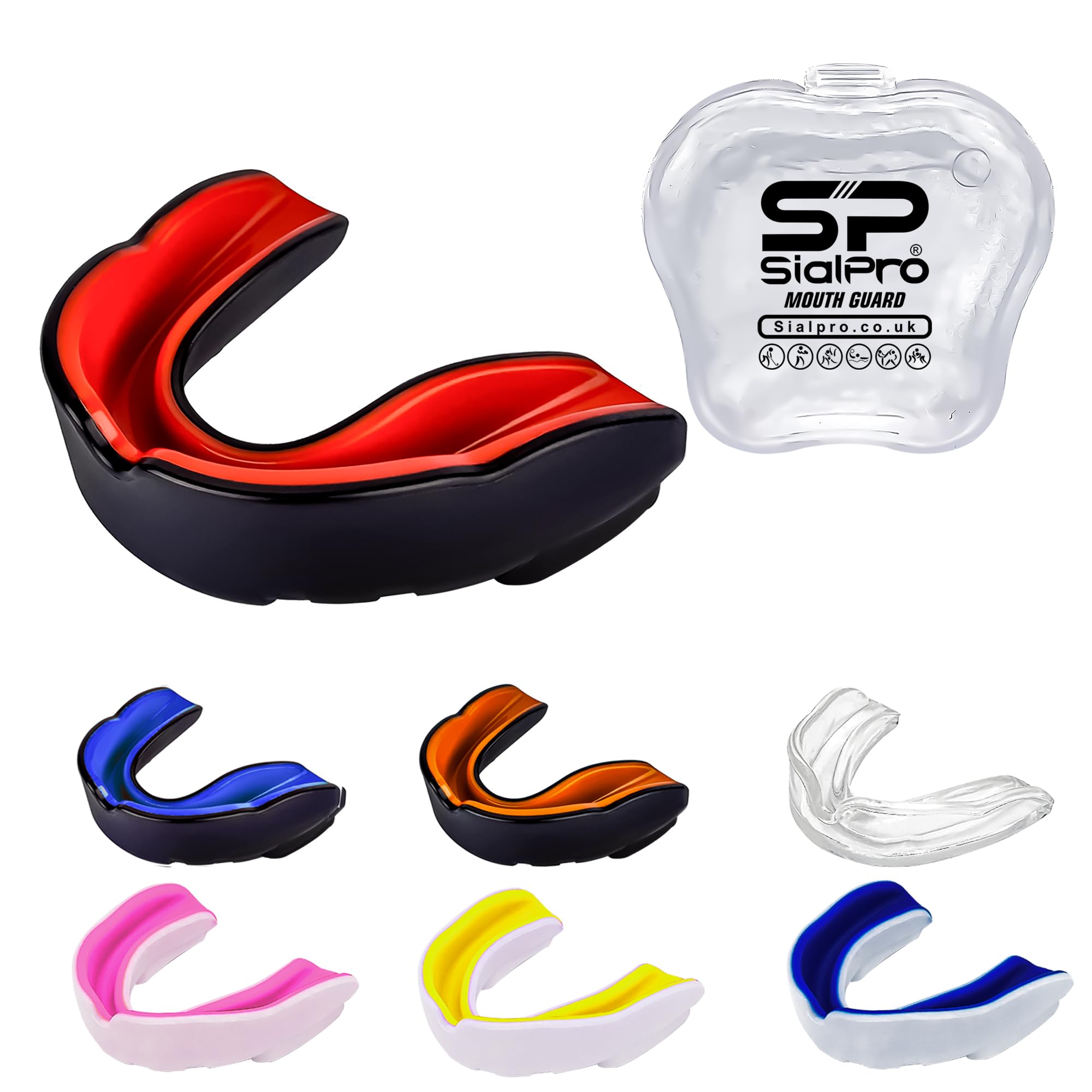 Double Layer Mouth Guards Slim Fit Junior Mouldable Gum Shield with Case for Boxing Men MMA Rugby Hockey Basketball Muay Thai Kickboxing Football All Contact Sports (<11 Years), Black-Red