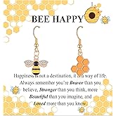 Bee Gifts for Women - Bee & Honeycomb Drop Earrings with Encouragement Message Card, Gold Plated Dangle Jewelry Bumblebee Gifts for Best Friend Sister Girlfriend Daughter Christmas Birthday