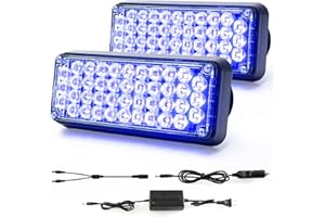 BooYu 2-Pcs Battery Operated LED Wireless Emergency Strobe Lights Bar w/Magnetic Base Rechargeable Portable Roadside Roof Top Mini Plow Flash Beacon Warning Light for Truck/Trailer/Vehicle (Blue)