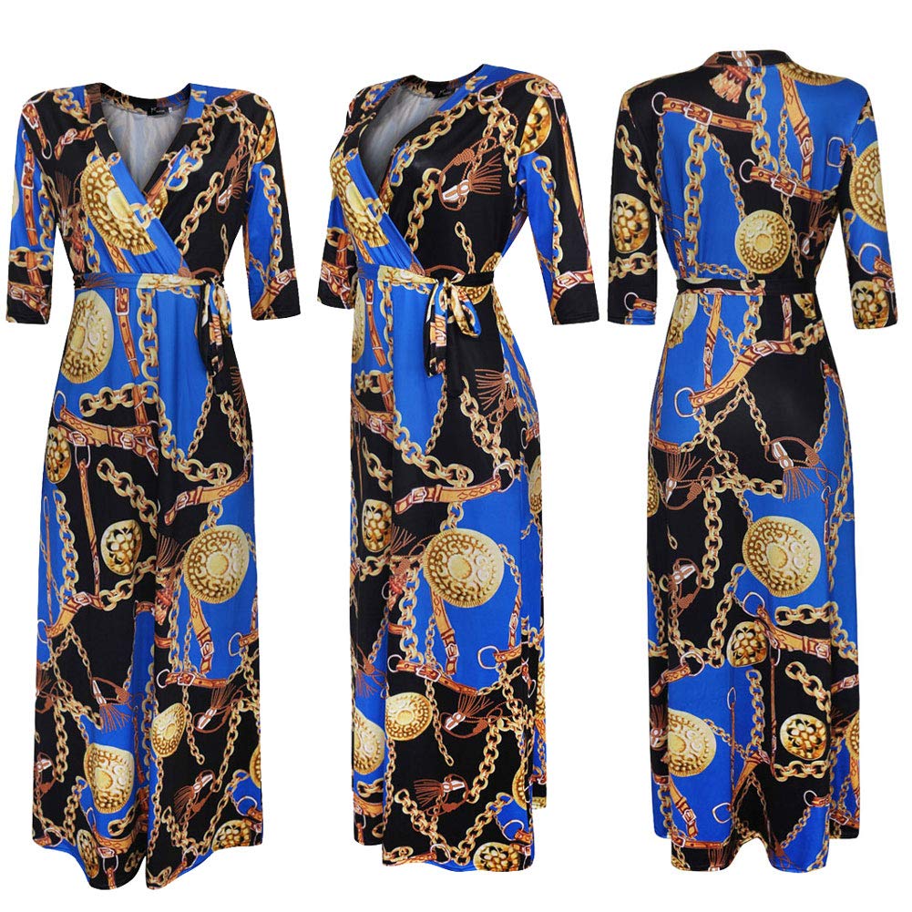 Sexy V Neck Stylish Floral Long Maxi Dresses Casual Loose Prom Party Dress Plus Size