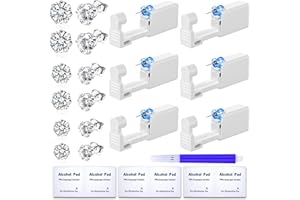 Nunpag 19 Pcs Ear Piercing Kit Disposable Ear Piercing Gun Kit 6 Pcs Self Piercing Gun 6 Pcs 3mm 4mm 5mm Cubic Zirconia Earrings Stud 6 Pcs Alcohol Pads Easy-to-Use Ear Piercer Kit Tool Silver