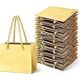 Fainne 24 Pcs Gold Mini Gift Bags with Handle Gift Card Bags Bulk Extra Small Paper Party Favor Boxes Tiny for Christmas Wedding Baby Shower Birthday Wrapping Supplies, 4.7 x 3.9 x 2.3 Inch