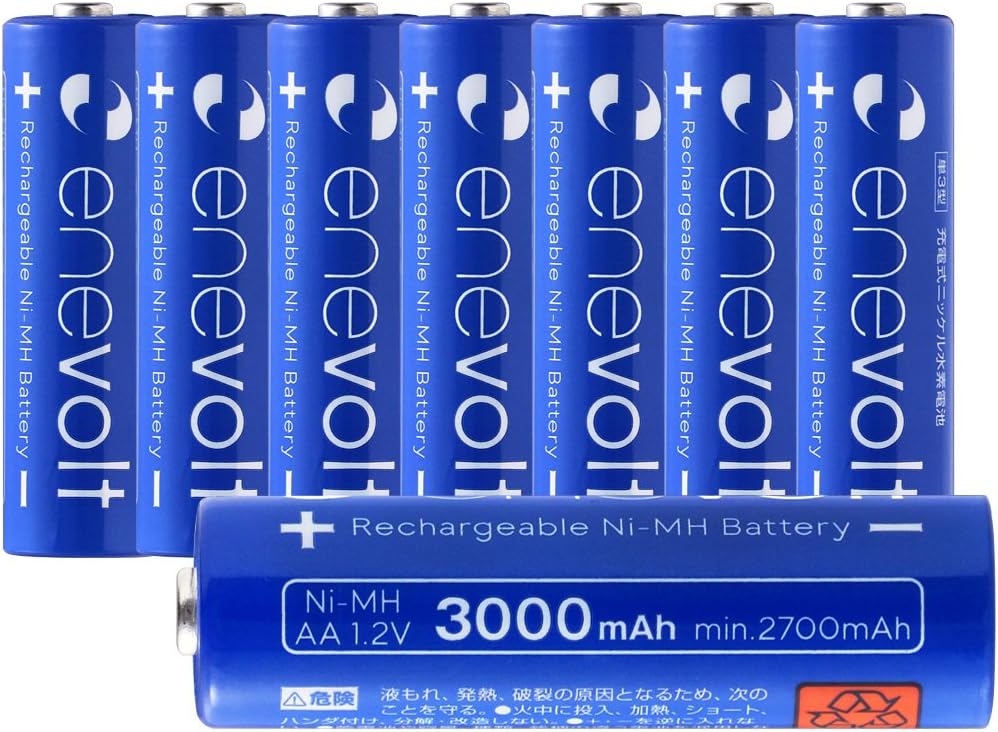 enevolt AA Rechargeable Batteries High-Capacity 3000mAh Ni-MH 1,000 Recharge Cycles and Low Self-Discharge, Pre-Charged - 8 Pack
