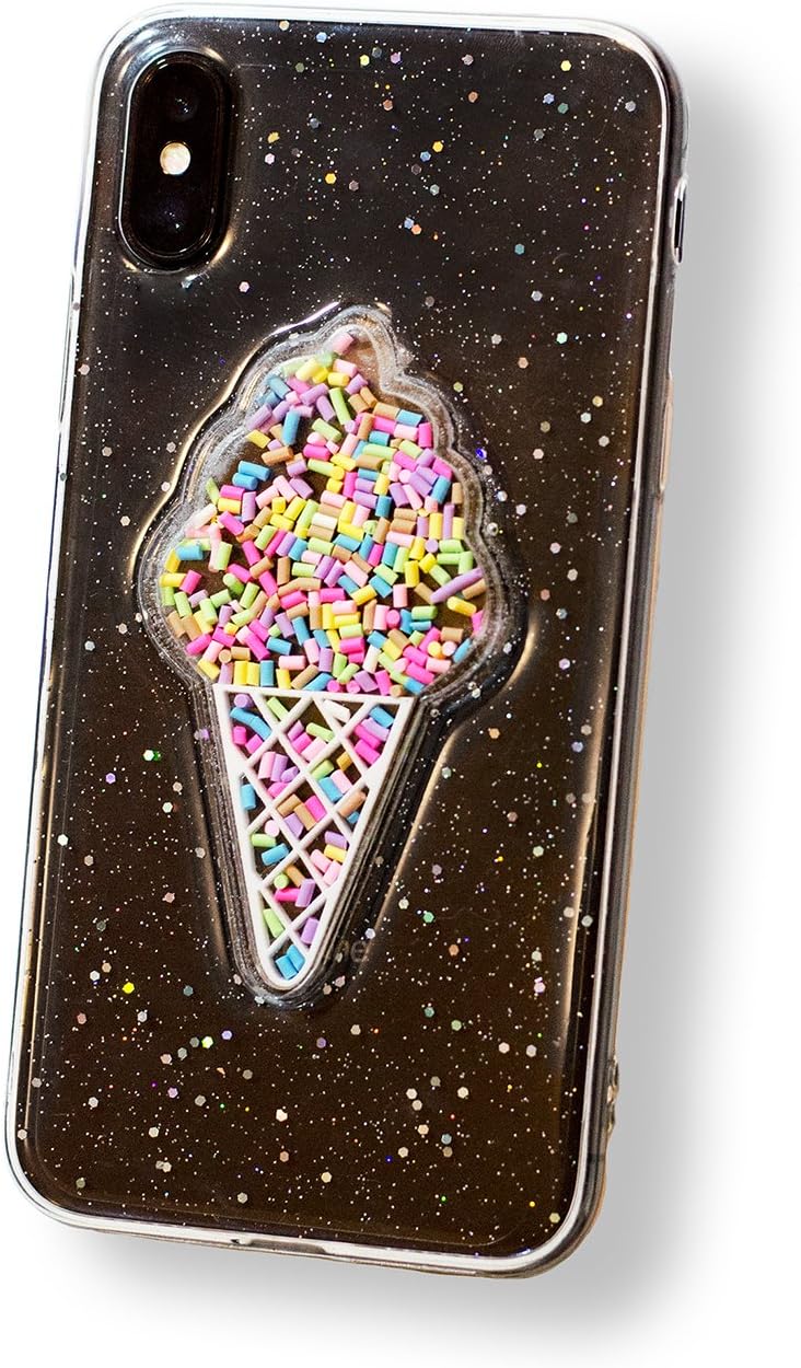 iPhone X CaseSparkly 3D Cute Ice cream Shape, Clear Slim Soft Case, Unique Design, For Protection, Gift, Decoration, Couple (iPhone X, Clear)