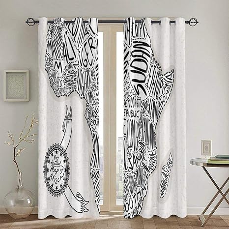 Amazon 遮光カーテン 断熱 遮熱カーテン 手書き の文字アートプリント 2パネルセットリビングルームベッドルームブラックアウトウィンドウドレープ付きヴィンテージアフリカマップのイラスト104in X84in 260cm X210cm カーテン オンライン通販
