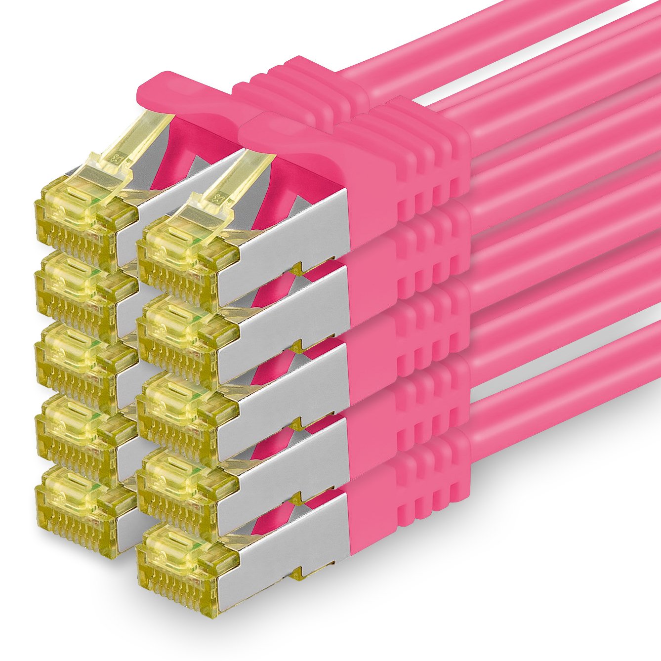 Cat.7 Patch Cable Set, S/FTP (PiMF) Ethernet LAN Network Cables, 10 Gigabits/10000 Mbps – High Speed – 600 MHz with Locking Protection, Halogen-Free (LSZH) Magenta - 10 pièces 0,5m