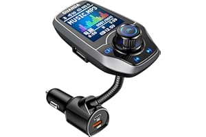 GUANDA TECHNOLOGIES CO., LTD. Upgraded Bluetooth FM Transmitter for Car, Wireless Radio Adapter Kit W 1.8" Color Display Hands-Free Call AUX in/Out SD/TF Card USB Charger PD 20W for All Smartphones Audio Players - Pewter
