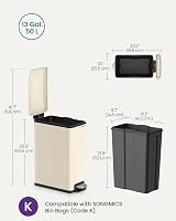 SONGMICS Slim 48 L Kitchen Bin with Soft-Close Lid Sand Beige LTB510A02 view 6
