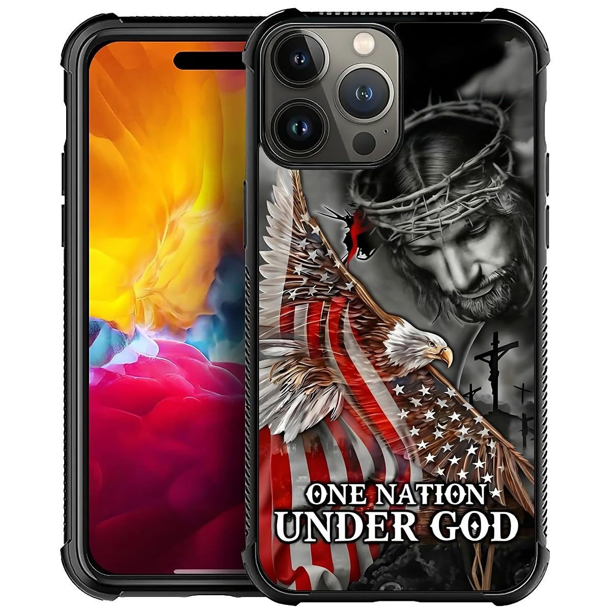 Zeggi for iPhone 15 Pro Max Case 6.7-inch with Jesus Eagle Flag Four Corner Airbag Protection Design Soft Silicone Frame Personalized Pattern Case Compatible with iPhone 15 Pro Max for Men