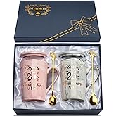 25th Anniversary Wedding Gifts, Silver Wedding Gifts Anniversary 2PCS Happy 25th Anniversar-y Mr Mrs Gift-s Marble Ceramic Cups Set 14oz, Silver Anniversar-y Couple Gift-s for Parents, Grandparents