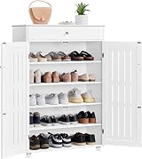 Yaheetech 5-Tier Shoe Cabinet White Wooden Shoes Storage Cabinet with Drawer