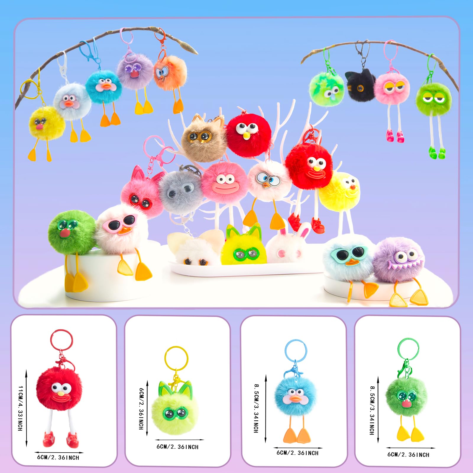 24 PCs Kids Keychains - Keychain Cute for Birthday Goodie Bags Christmas Gifts for Grandkids Stocking Stuffers for Kids Birthday Party Favors Pinata Toys Classroom Prizes Elementary Child Bulk Items