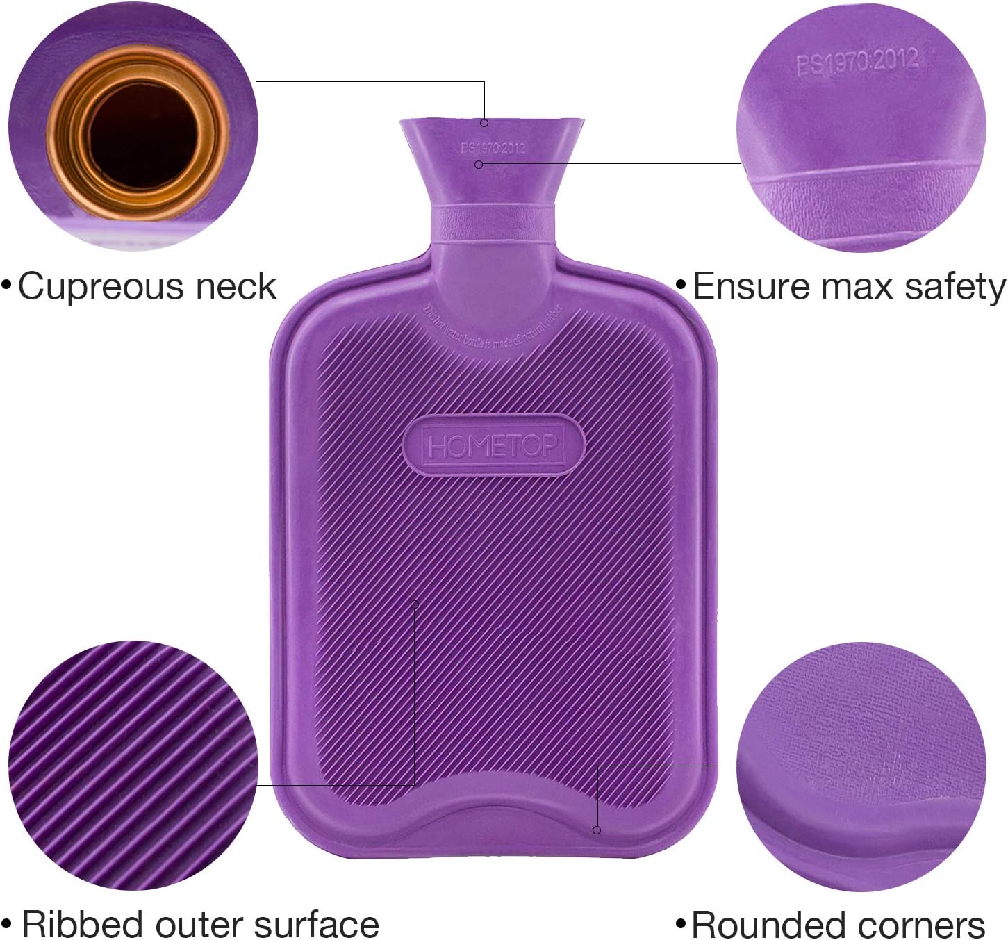 HomeTop Premium 2 Liter Classic Rubber Hot Water Bottle w/Cute Crocodile Fleece Cover (2L, Purple): Health & Personal Care