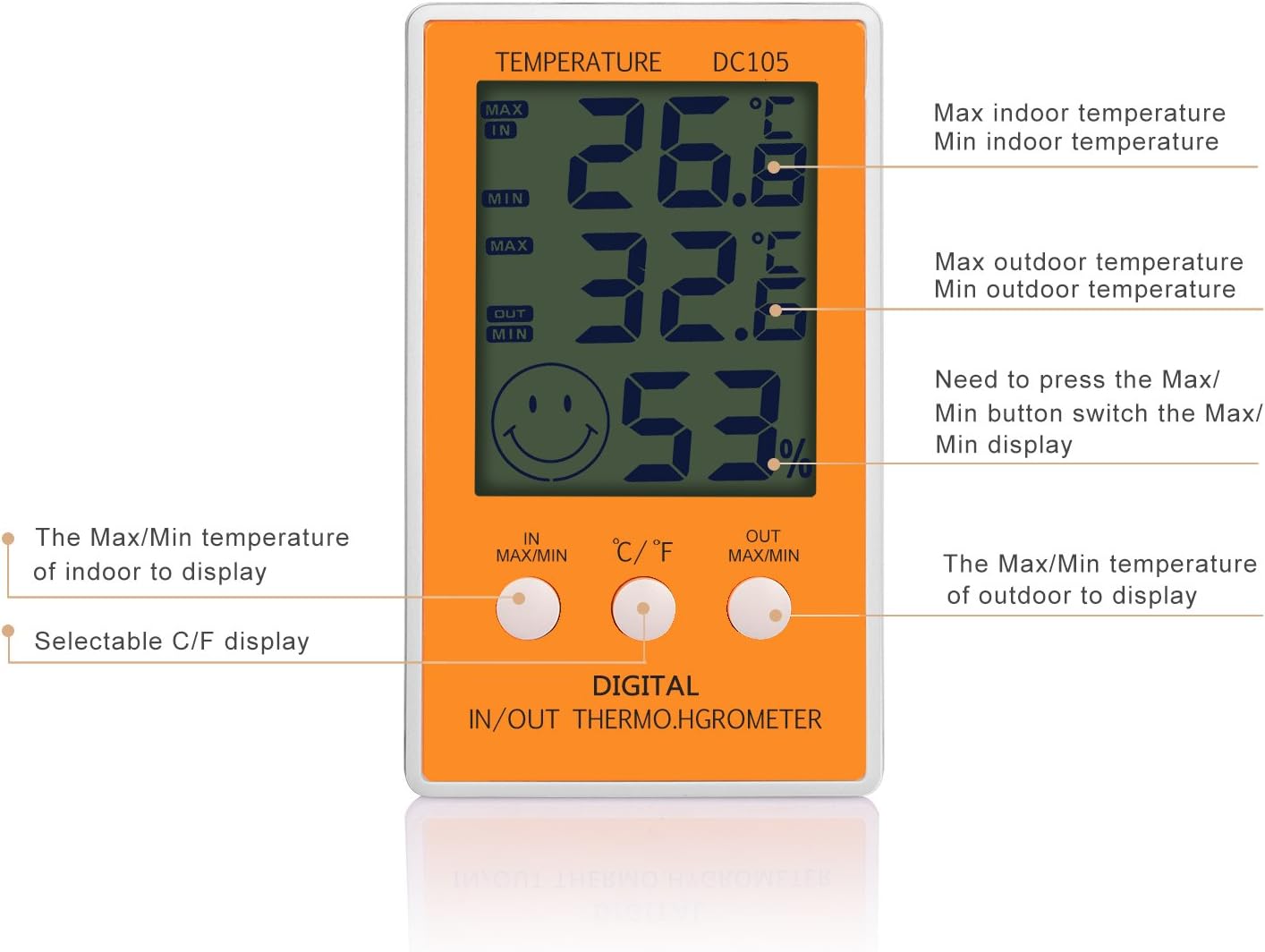 Gellvann Digital ThermoHygrometer with Max/Min Records Digital Large LCD Indoor Outdoor Weather