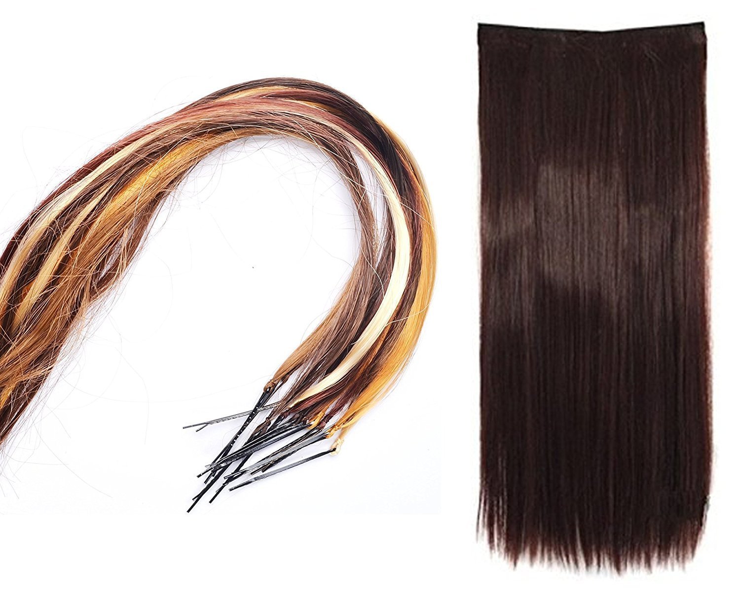 Clip Based Synthetic Hair Extension Hair Extensions Dark Brown