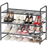 MWQ Heavy Duty 3 Tier Shoe Rack, 27 Inch Closet Metal Shoe Storage Organizer for Entryway, Stackable, Black
