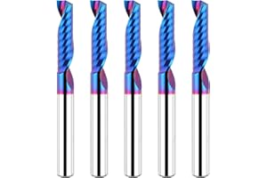 EANOSIC 5PCS Solid Carbide Single Flute End Mill 1/4” Shank, Upcut CNC Spiral Router Bit O Flute Milling Cutter for Aluminum Plastic Acrylic PVC MDF
