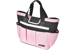 BOMOKS Garden Tool Bag with 10 Pockets,Heavy Duty Garden Plant Tool Set Store Content Bag,Garden Tool Organizer,Great Gardening Gifts,Pink