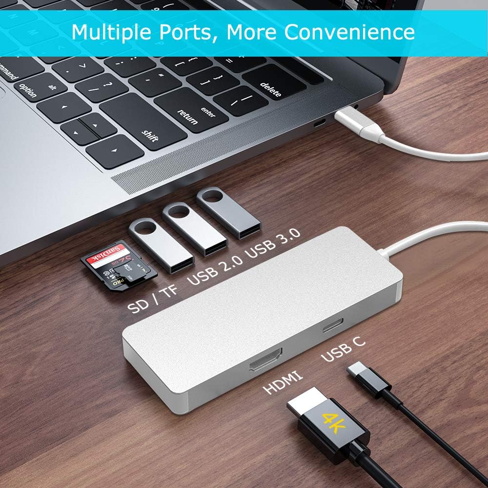 USB C HUB, 7 in 1 MacBook Pro 13/15 Inch Adapter Accessories with USB 3.0/2.0 Ports, TF/SD Card Reader, 4K HDMI Port, USB C Power Delivery, Compatible with MacBook Air/MacBook Pro 2017-2019: Computers & Accessories