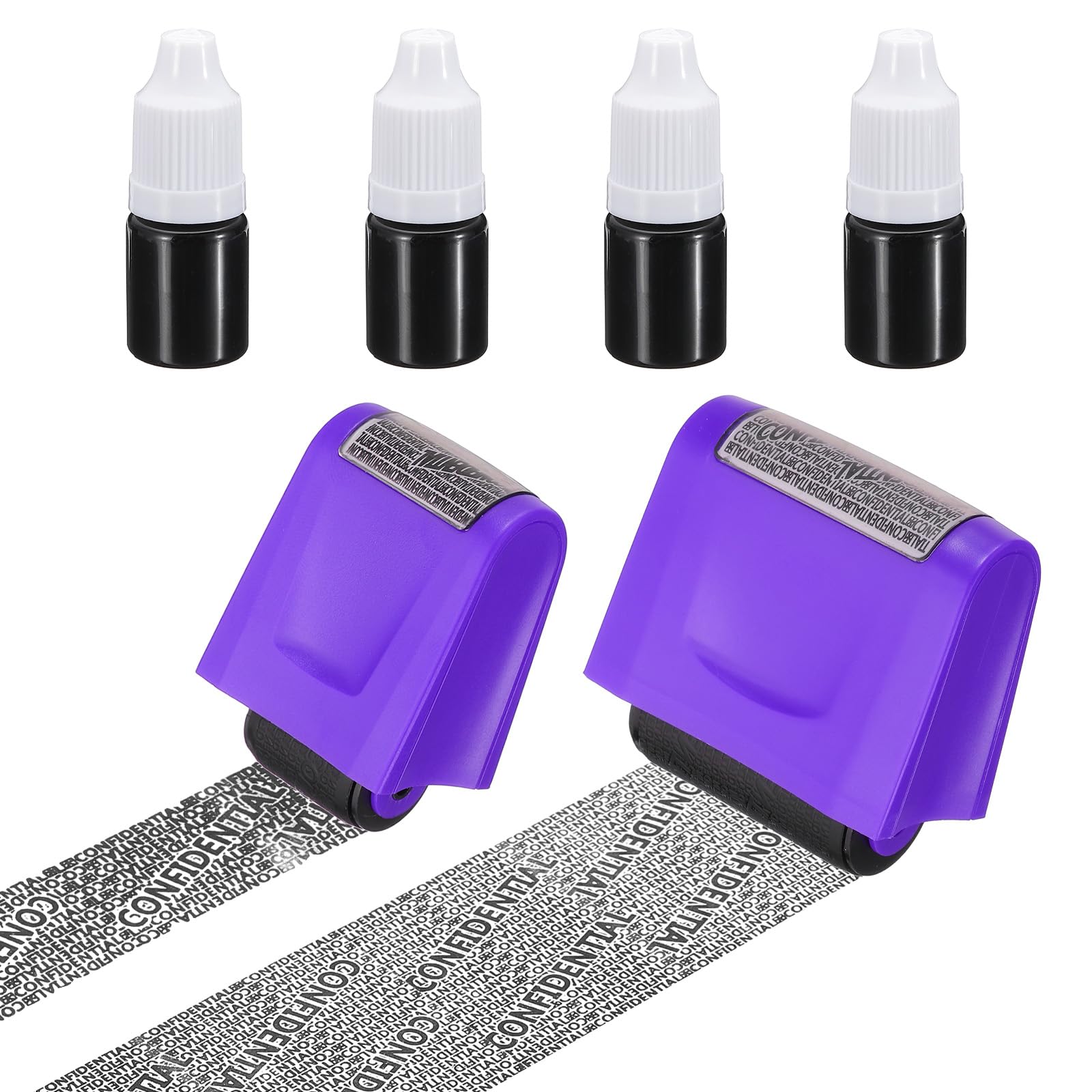 PATIKIL Identity Theft Protection Roller Stamp, 2Pcs 0.7/1.7" Confidential Roller Stamp Privacy ID Police Stamp Roller for Security ID Address with 4Pcs Refills, Purple