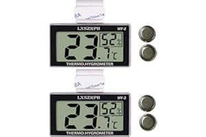 LXSZRPH Reptile Thermometer Hygrometer Digital Amphibian Thermometer with Hook Temperature Humidity Meter Gauge for Reptile Tanks, Terrariums, Vivarium HD LCD (2packs)
