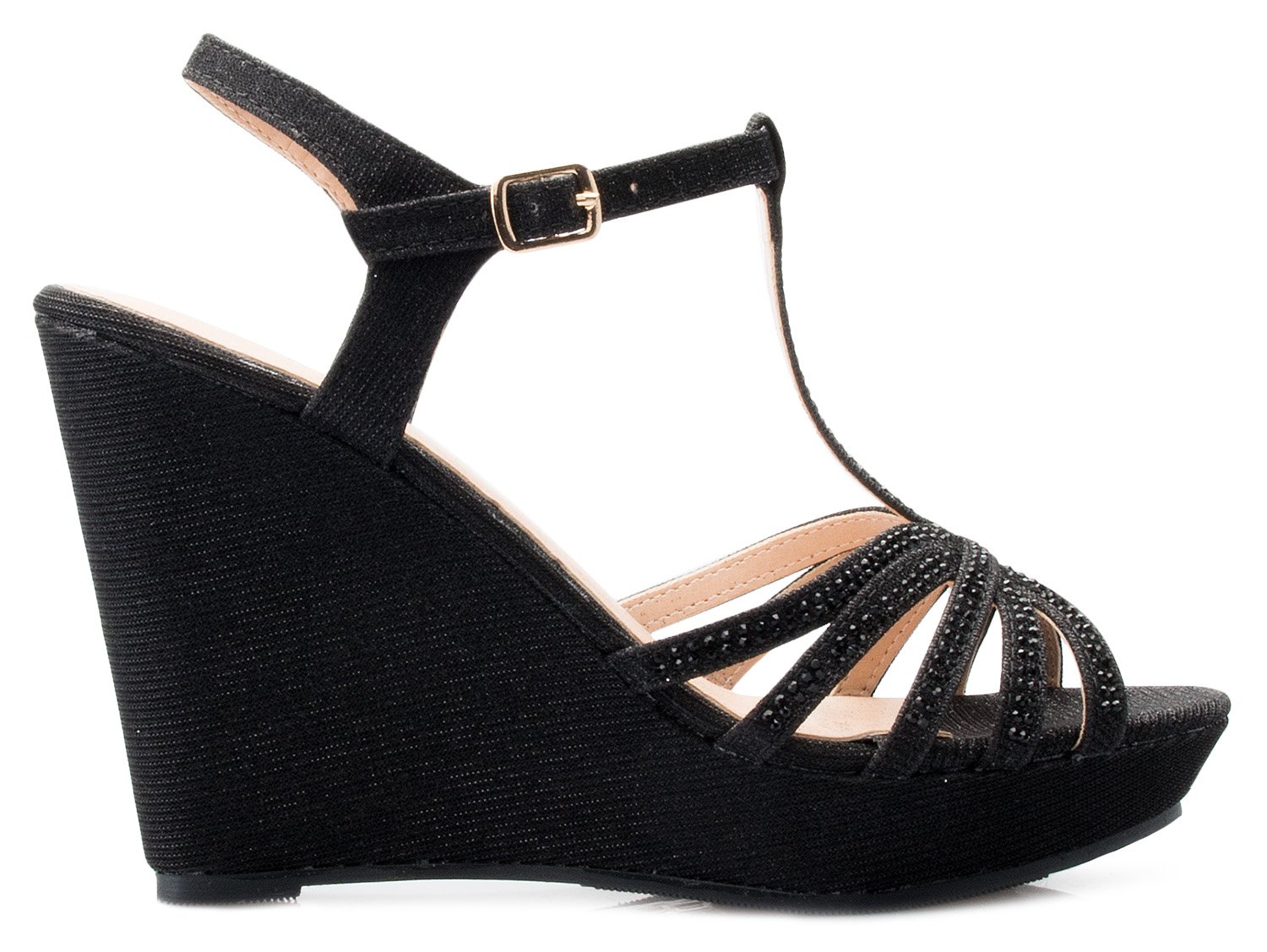 Olivia K Women's Open Toe Glitter Shimmer T-Strap Cage Platform Wedge Sandal - Image 3