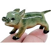 WitnyStore 1¾" Gray Stand Look Left Piglet Pig Ceramic Figurine Terrarium Decoration Collectible Statue for Adult Collectors Handcrafted Porcelain Ornament Sculpture Home Room Tabletop Decor