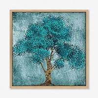 Framed Canvas Wall Art Blue Trees Canvas Prints Home Artwork Decoration for Living Room,Bedroom - 16x16 inches