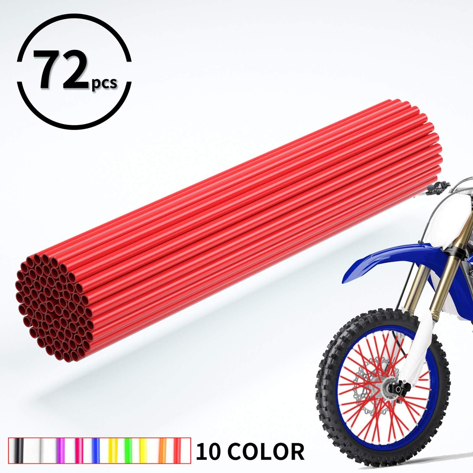 72 Pcs Universal Spoke Skins Covers Coats for Kawasaki Honda Yamaha Suzuki Motorcycle Dirt Bike(Red)