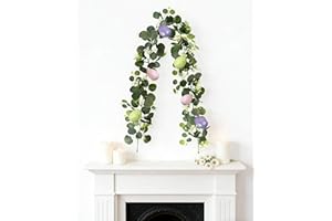 5.7ft Easter Garland Decor - Easter-Themed Artificial Spring Flower Garland with Pastels Eggs & Flower,Spring Artificial Euca