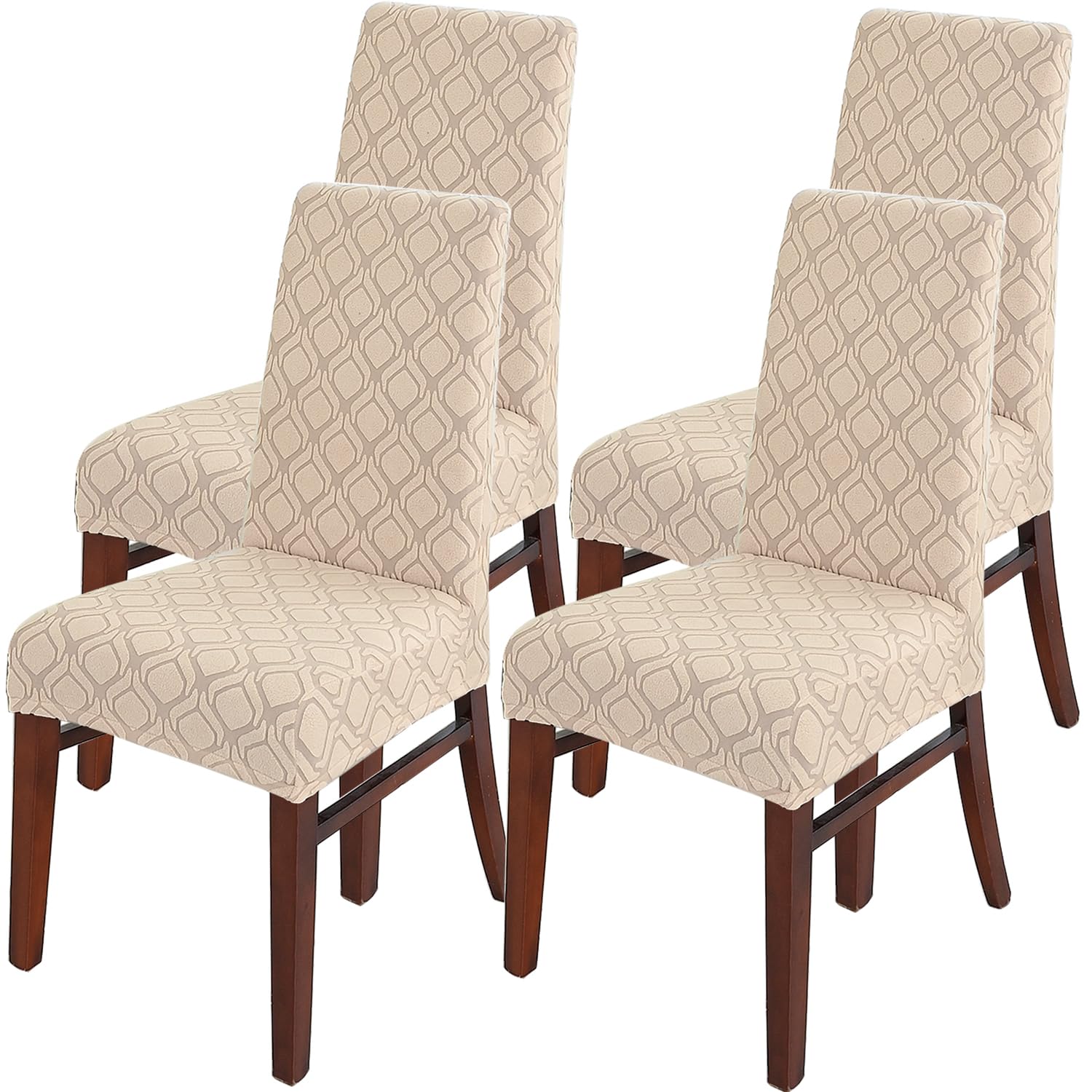 LANSHENG Dining Chair Covers, Stretch Chair Covers for Dining Chairs 4, Removable Washable Dining Chair Seat Slipcovers for Dining Room, Kitchen (Set of 4, Sand)