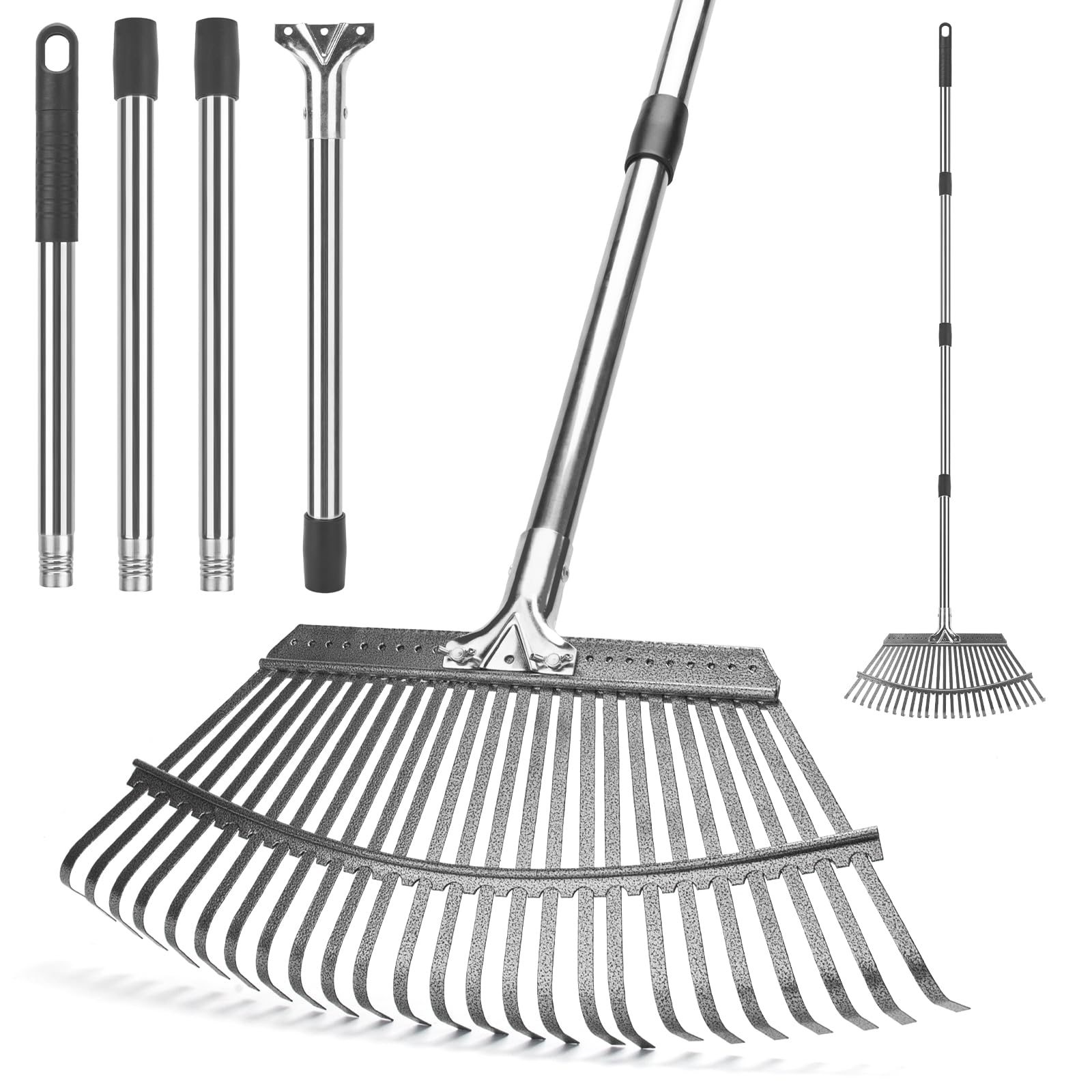 Photo 1 of KeFanta Garden Leaf Rakes, Rake for Leaves Heavy Duty 25 Metal Tines 18.5" Wide, 62" Adjustable Long Handle Rakes for Lawns Yard Grass Flower Beds
