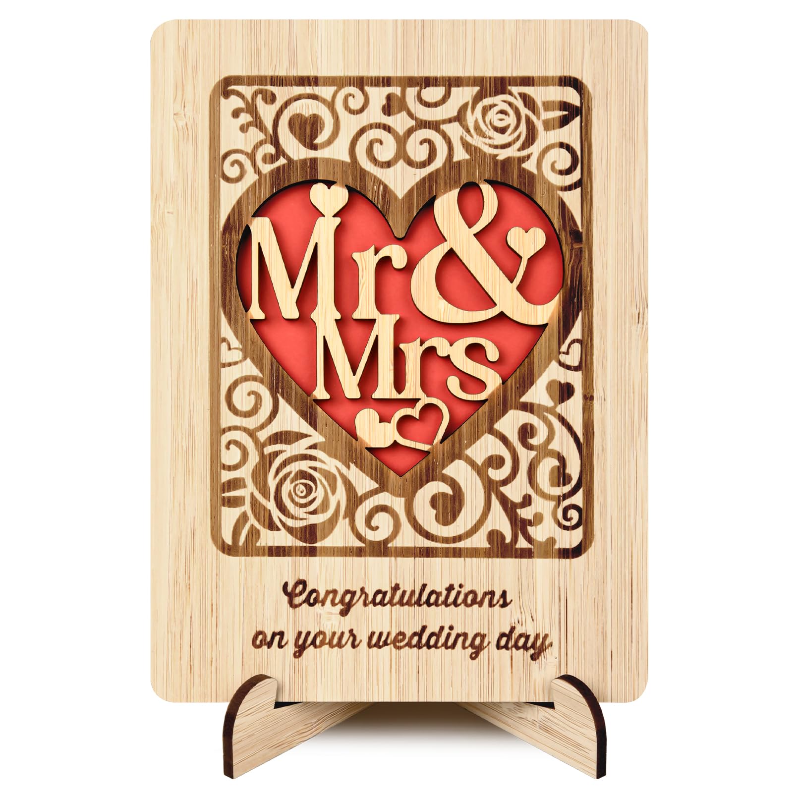 Wedding Card for Bride and Groom - Congratulations to the New Mrs and Mrs Bamboo Greeting Card - Anniversary Wedding Gifts for Couple