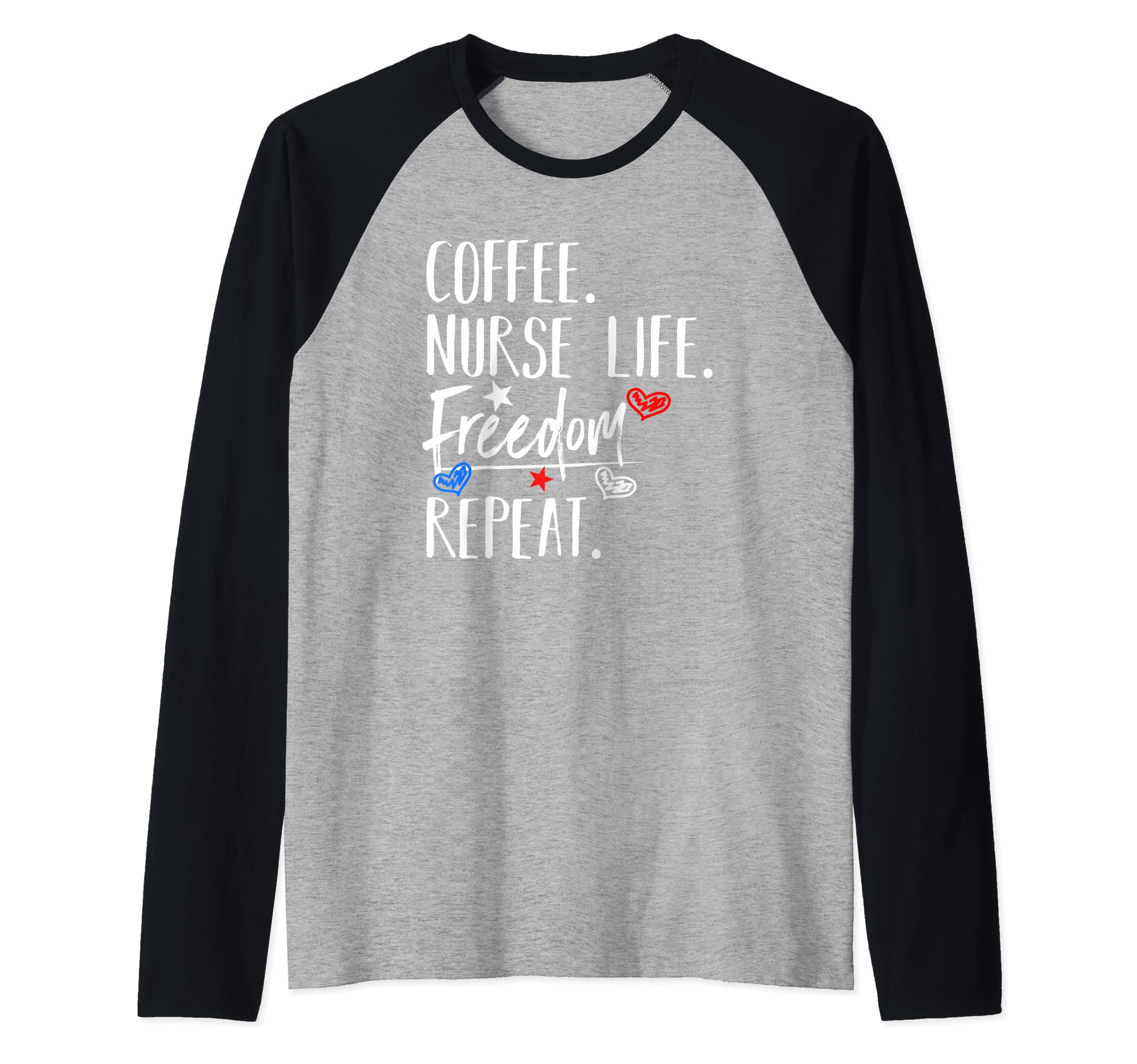Red White and Blue 4th of July or Memorial Day For Nurse Raglan Baseball Tee
