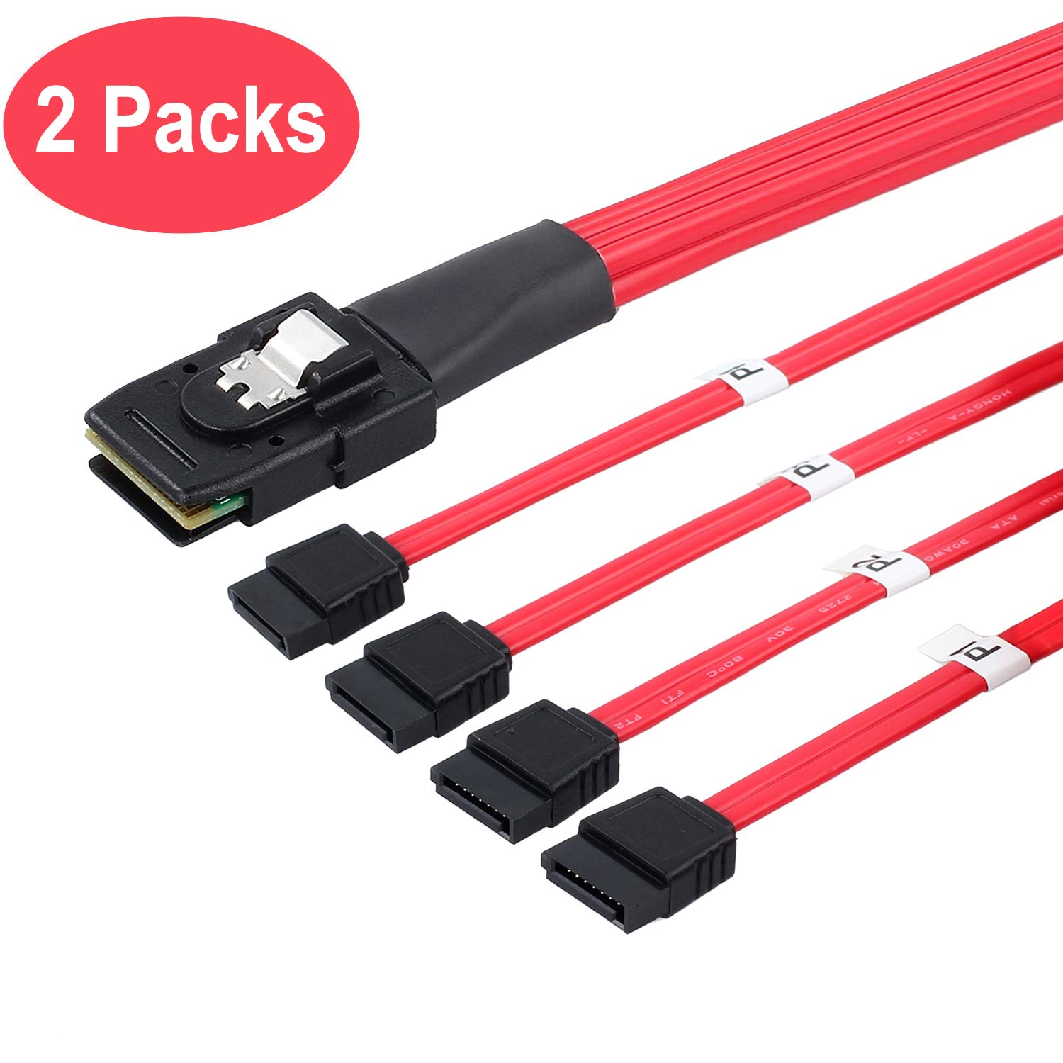 LiNKFOR 2 Pcs 1.6ft Mini SAS to 4 SATA Cable SAS Breakout