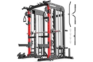 Pooboo Multi-Functional Machine Power Cage, 2000LB Squat Rack, LAT-Pull Down System, Dual Pulley Cable Crossover System, Home Gym Workout Machine with Strength Training Attachments
