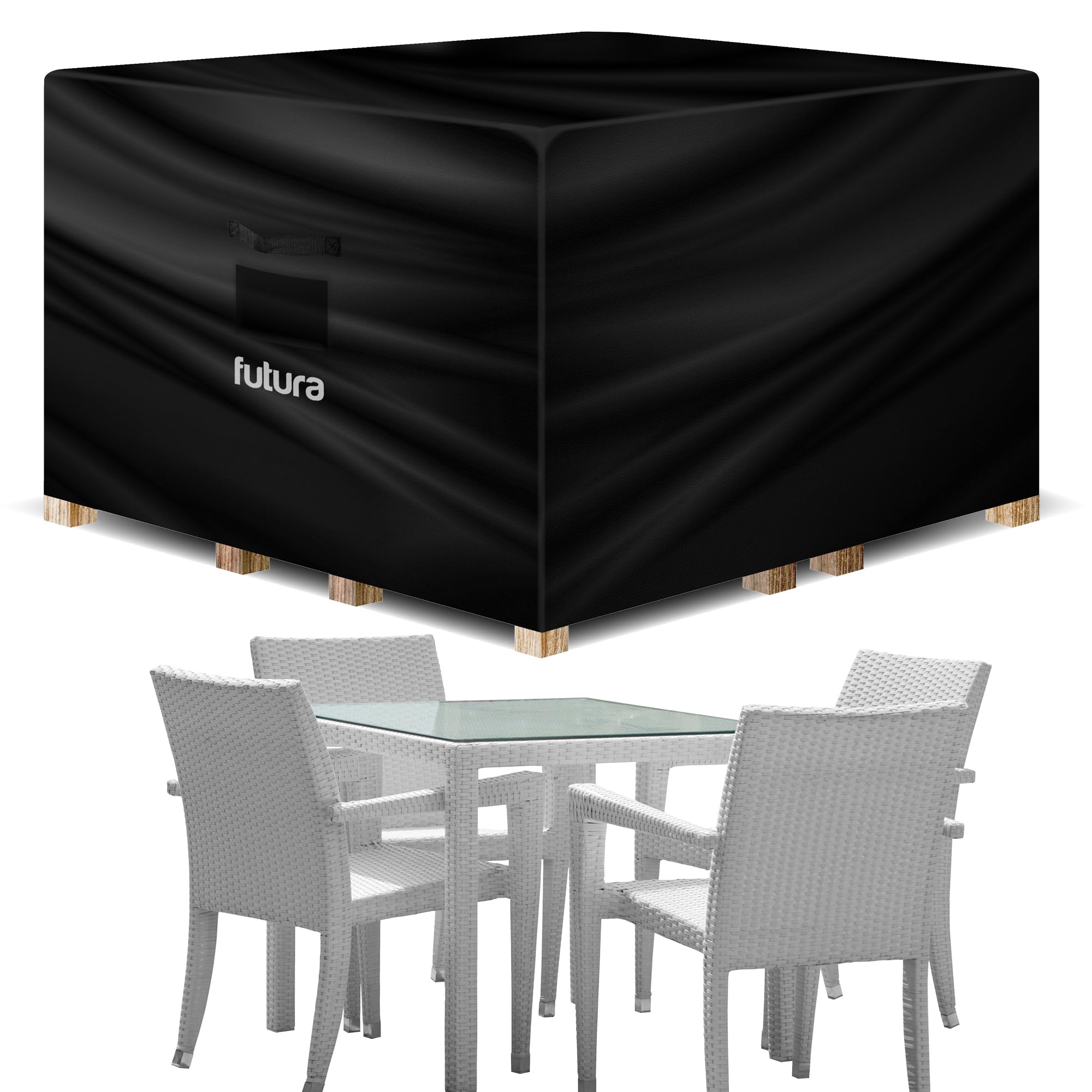 Futura Premium Square Garden Furniture Covers Waterproof 125x125x74cm, Heavy Duty 600D Oxford Fabric Outdoor Table, Patio & Rattan Garden Furniture Covers, PVC Lined, Air Vents and UV Safe