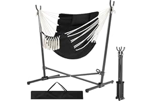 Homgava Folding Hammock Stand with Heavy-Duty Hanging Chair, Max Load 450 pounds (Black)